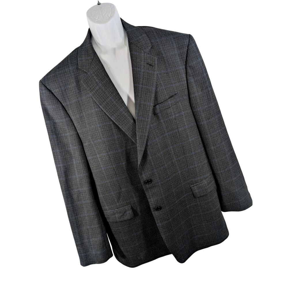 LAUREN BY RALPH LAUREN! 100% WOOL BLACK & BLUE MICRO PLAID JACKET/BLAZER! 52XL